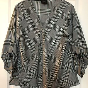 Plaid Faux-Wrap Blouse